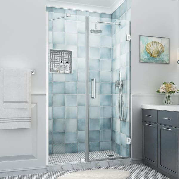 Aston Belmore XL 50.25 - 51.25 in. W x 80 in. H Frameless Hinged Shower Door with Clear StarCast Glass in Polished Chrome