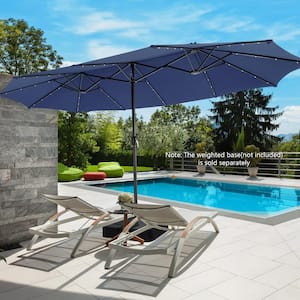 15 ft. Steel Twin Market Solar Patio Umbrella with 48 LED Lights in Navy