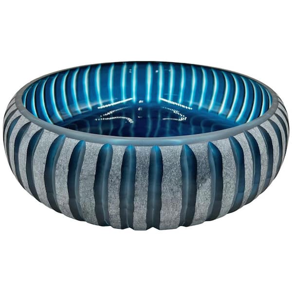 castellousa 17 in. x 5.5 in. Decorative Ribbed Blue Round Wide Glass Vase