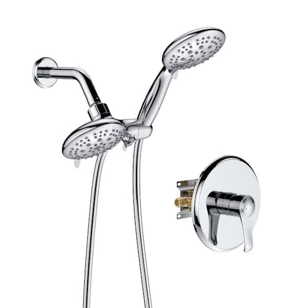 Single Handle 6-Spray Shower Faucet 1.8 GPM with Adjustable Flow Rate Round Wall Mount in. Chrome (Valve Included)