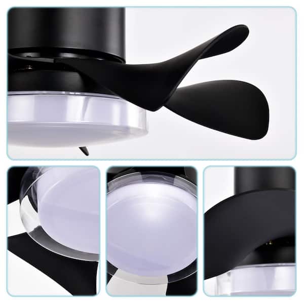 21 in. Smart Black Indoor 6-Speed ABS Black Blades Flush Mount Ceiling Fan with 3-Color LED Light and Remote Control