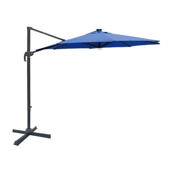 Maypex 10 ft. 360-Degree Rotating Aluminum Cantilever Solar Lighted Patio Umbrella in Navy