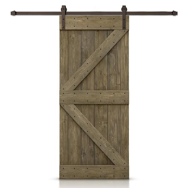 CALHOME K Series 28 in. x 84 in. Aged Barrel Stained DIY Knotty Pine Wood Interior Sliding Barn Door with Hardware Kit