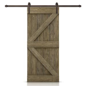 K Series 42 in. x 84 in. Aged Barrel DIY Knotty Pine Wood Interior Sliding Barn Door with Hardware Kit