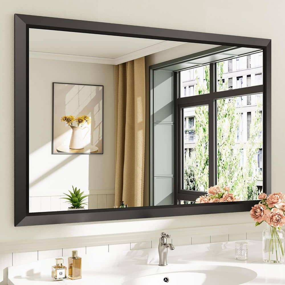 48 in. W x 32 in. H Rectangular Framed French Cleat Wall Mounted Tempered Glass Bathroom Vanity Mirror in Black price history on PriceWatchPro