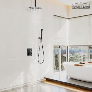 1-Spray Patterns with 2.5 GPM 10 in. Ceiling Mount Dual Shower Heads with Pressure Balance Valve in Matte Black