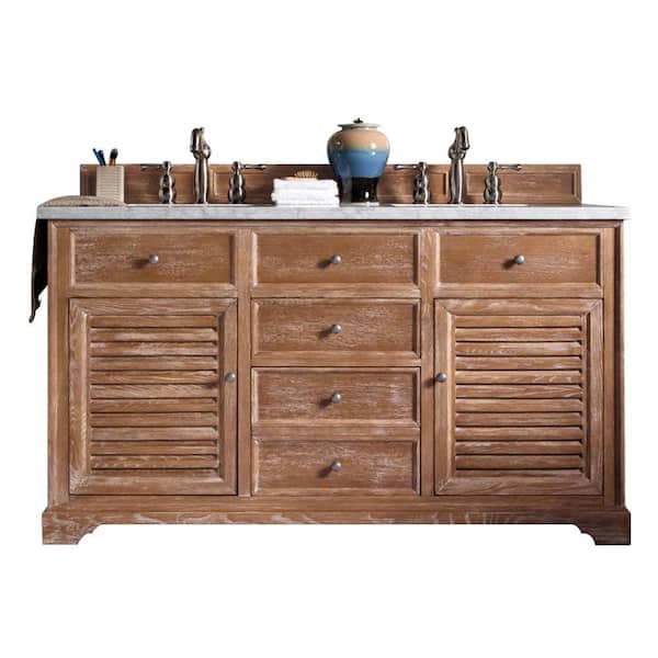 James Martin Vanities Savannah 60 in. W x 23.5 in. D x 34.3 in. H Double Bath Vanity in Driftwood with Quartz Top in Eternal Jasmine Pearl