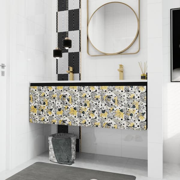 48 in. W x 18.3 in. D x 17.3 in. H Modern Double Sinks Floating Bath Vanity in Black with White Ceramic Top
