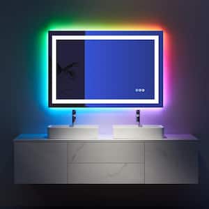 48 in. W x 32 in. H Rectangular Frameless RGB Backlit & LED Frontlit Anti-Fog Tempered Glass Wall Bathroom Vanity Mirror