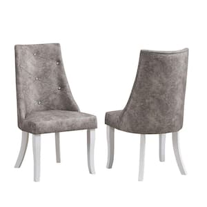 SignatureHome Elmer Grey/White Finish Solid Wood Tufted Upholstered Dining Chairs Set of 2. Dimension (24Lx22Wx40H)
