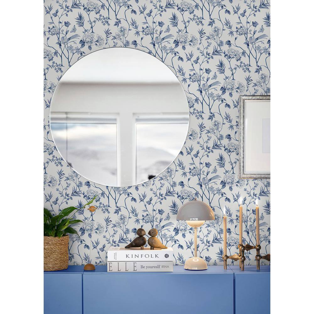 Indigo and White Chinoiserie Garden Peel and Stick Wallpaper