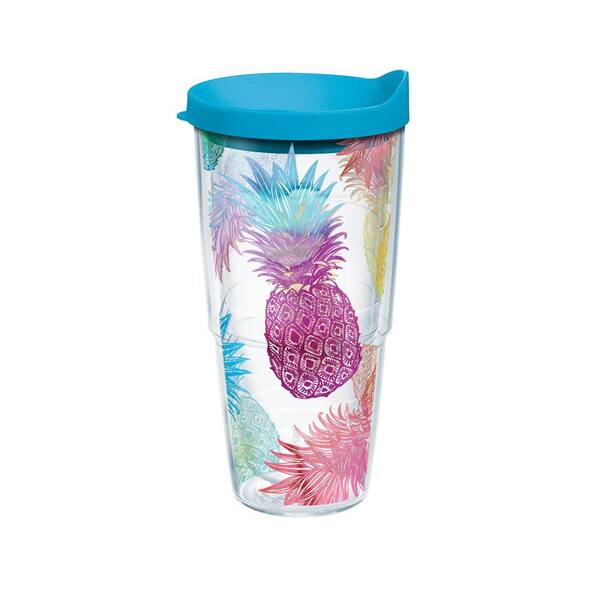 Tervis Watercolor Pineapples 24 oz. Double Walled Insulated Tumbler with Travel Lid