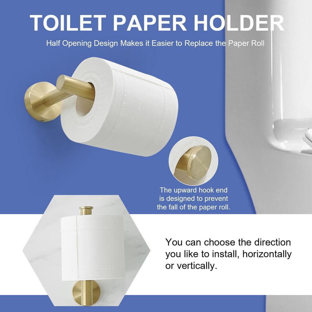 Brushed Gold 5-Piece Stainless Steel Bathroom Hardware Set