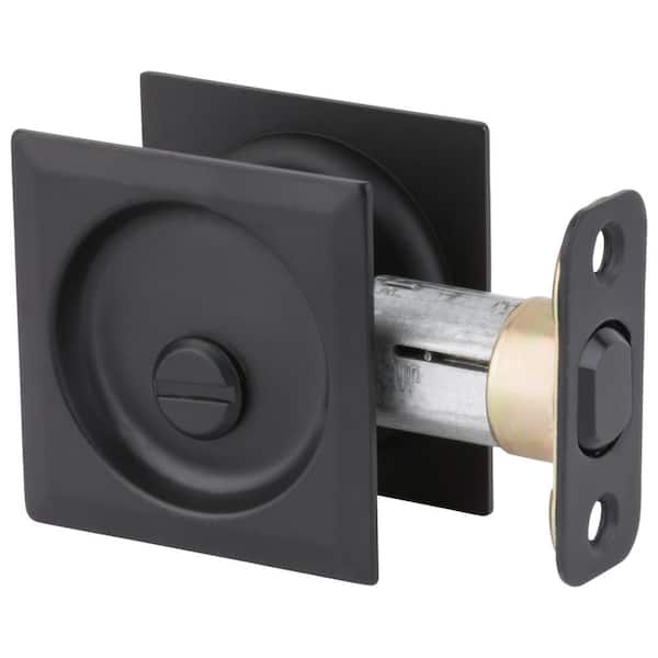 Kwikset Matte Black Square Bed/Bath Pocket Door Lock with Lock