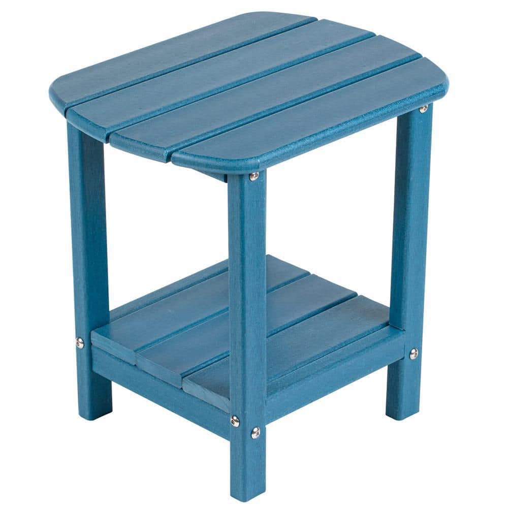 Navy Blue 16.5 in. Outdoor Side Table Plastic Double End Table Small Table 
