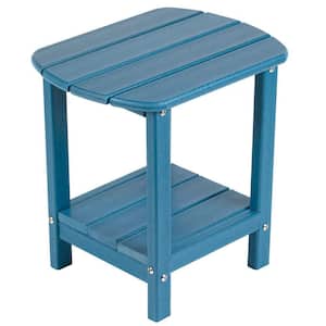 Navy Blue 16.5 in. Outdoor Side Table Plastic Double End Table Small Table without Extension