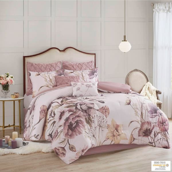 Gisele 8-Piece Blush Cal King Cotton Printed Comforter Set