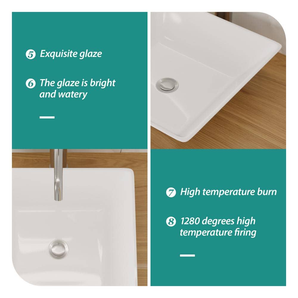 16'' White Ceramic Square Bathroom Vessel Sink