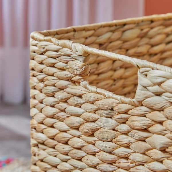 Large Wicker Basket Rectangular with Wooden Handles for Shelves, Seagrass  Basket Storage, Natural Baskets for Organizing, Wicker Baskets for Storage  