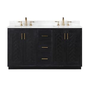 Gazsi 60 in. W x 22 in. D x 34 in. H Bath Vanity in Black Oak with Grain White Composite Stone Top