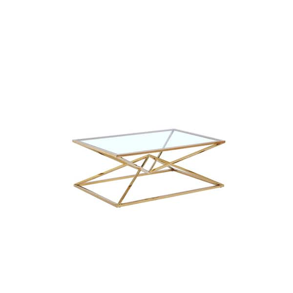 Best Master Furniture Emerson 47 in. L Gold Rectangle Glass Coffee Table