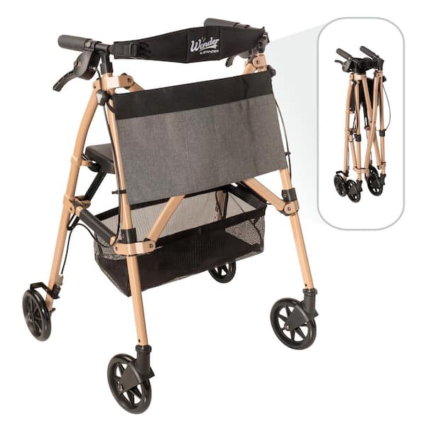 Stander Wonder Rollator Plus, 4-Wheel Lightweight Folding Walker with Seat in Desert Sand