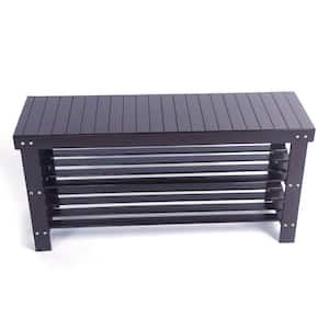 17 in. H 5-Pair Brown Wood Shoe Rack Bench 3-Tier Storage Shelf shoes-218 -  The Home Depot