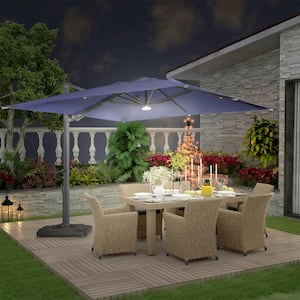 10 ft. x 13 ft.Rectangle Bluetooth Ambient Light 360-Degree Rotation Cantilever Tilt Outdoor Patio Umbrella in Navy Blue