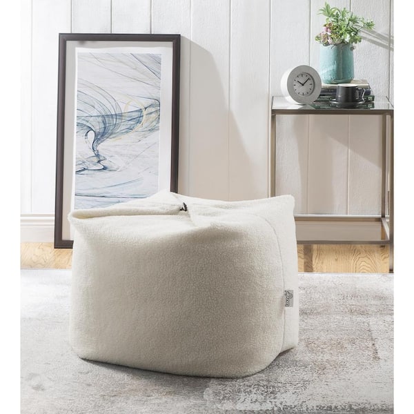 Loungie Magic Sherpa Pouf Cream White Bean Bag Chair Convertible Ottoman Floor Pillow Bb81 26cw Hd The Home Depot