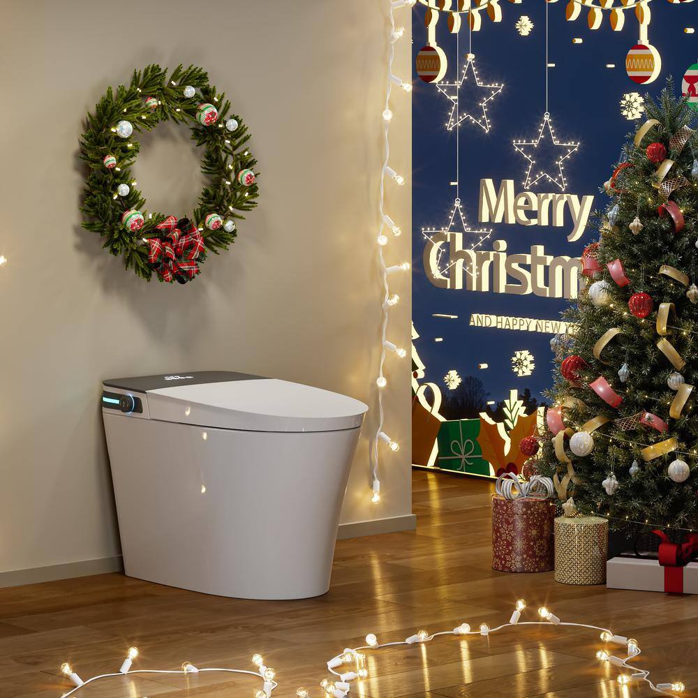White Vitreous China Elongated Smart Bidet Toilet with Heated Seat