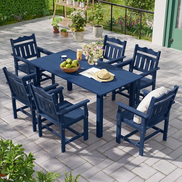 SANLUCE All-Weather 7-Piece HIPS Plastic Outdoor Dining Table and