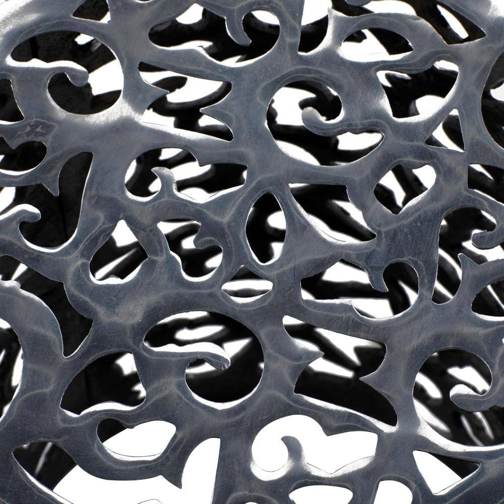Polished Silver Round Metal Accent Table with Precision Cut Design