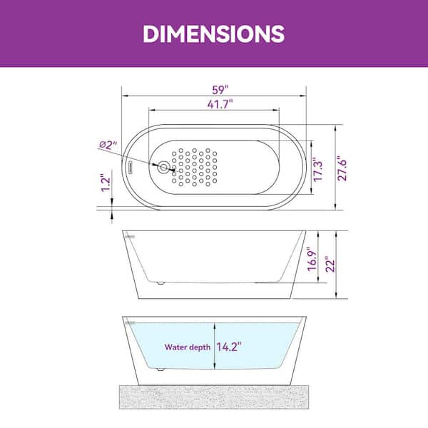 59 in. x 27.6 in. Soaking Bathtub with Side Drain in White/Matte Black