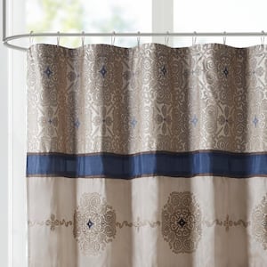 Blaine Navy 72 in. Embroidered Shower Curtain