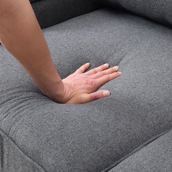 104.00 in. Polyester Rectangle Sectional Sofa in. Dark Gray with Armrest Pockets and 4 Pillows