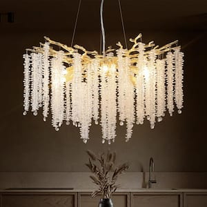 24 in. 8-Light Modern Crystal Chandelier, Gold Round Luxury Tree Branch Chandelier for Dining Room, Living Room, Bedroom