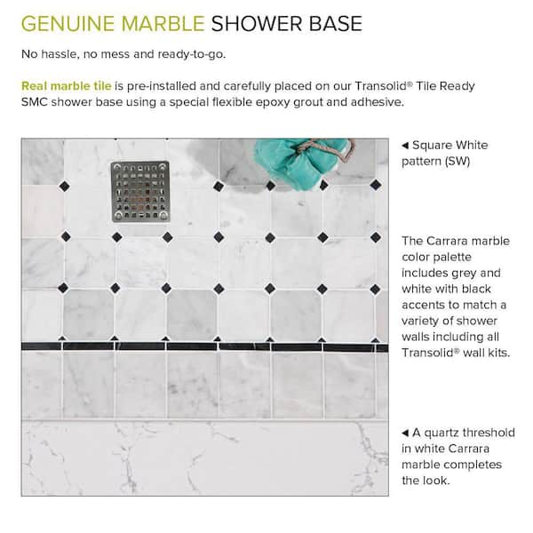 Transolid Pre-Tiled 60 in. L x 36 in. W Alcove Shower Pan Base with  Right-Hand Drain in Off-White Hexagon FPT6036R-HO - The Home Depot