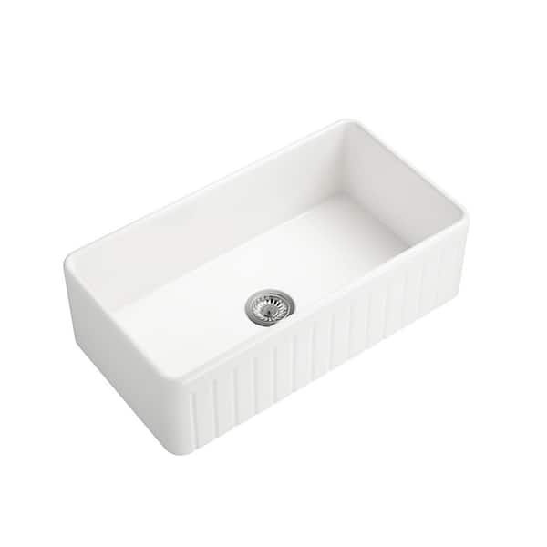 Flynama 33 in. Drop-in Single Bowl Farmhouse/Apron Front Ceramic Kitchen Sink