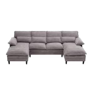 115 in. Wide Pillow Top Arm Creative Polyester U-Shaped Modern Modular Sectional Sofa in Gray