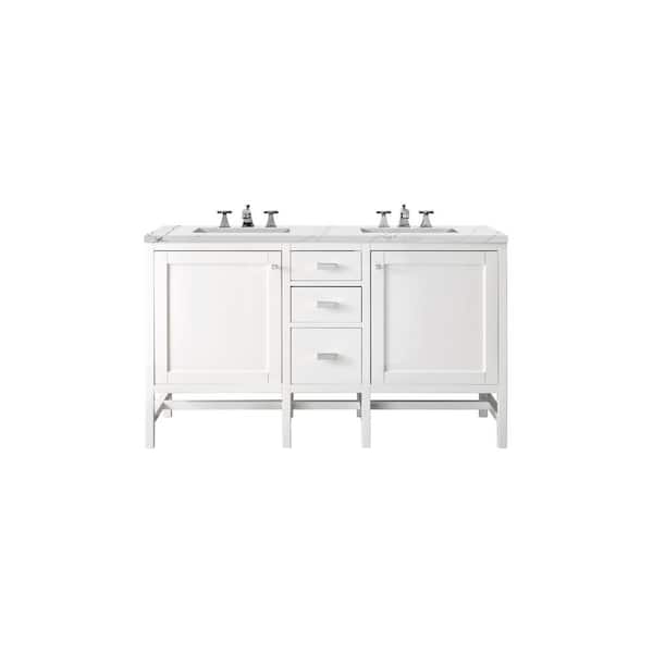 James Martin Vanities Addison 60 in. W x 23.5 in. D x 35.5 in. H Bathroom Vanity in Glossy White with Ethereal Noctis Quartz Top
