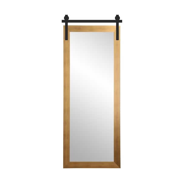 BrandtWorks 34 in. W x 71 in. H Gold Rectangle Barn Door Framed Mirror