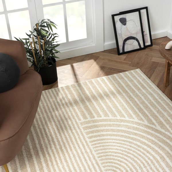Nuevo Cream 8 ft. 11 in. x 12 ft. Mid-Century Polypropylene Area Rug