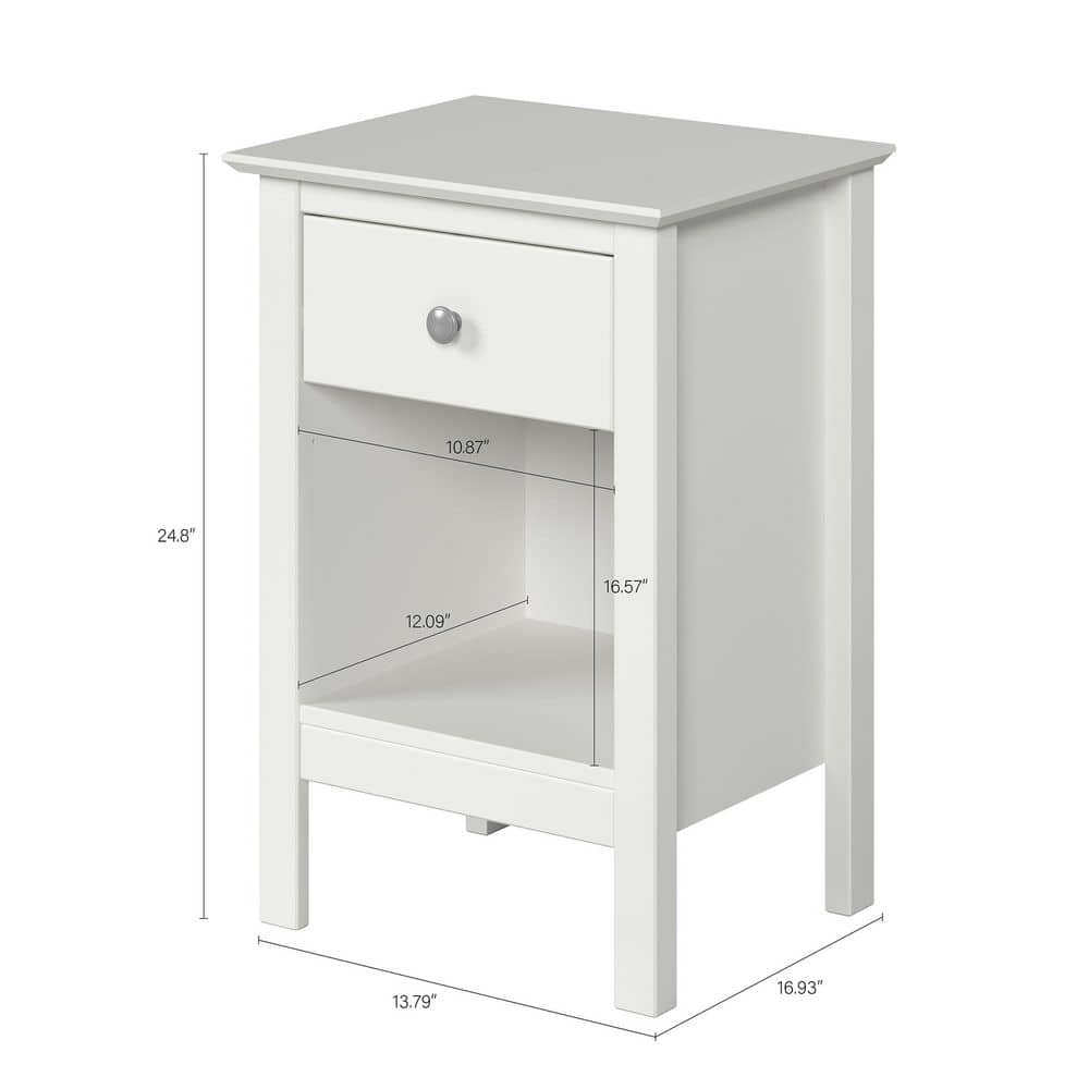 Rectangle 16.93 in. W 1-Drawer Wood End Table/Nightstand in White - thumbnail 5
