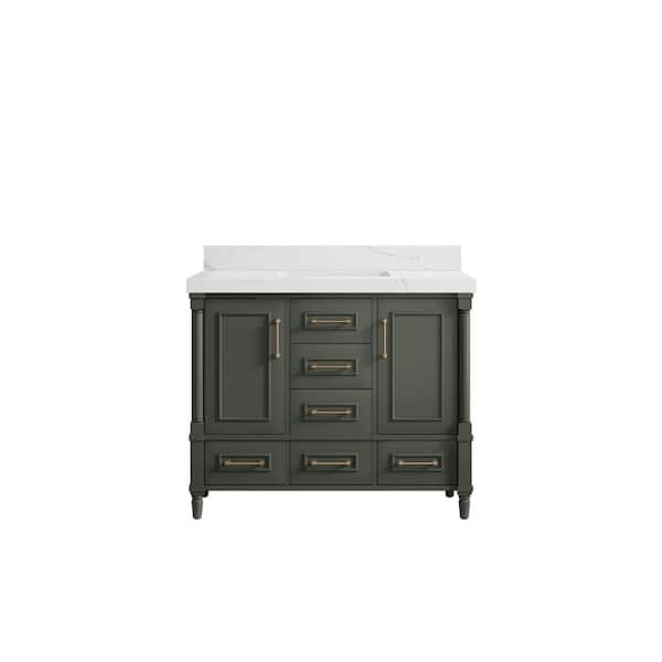 Willow Collections Hudson 42 in. W x 22 in. D x 36 in. H Bath Vanity in Pewter Green with 2 in. Calacatta Quartz Top