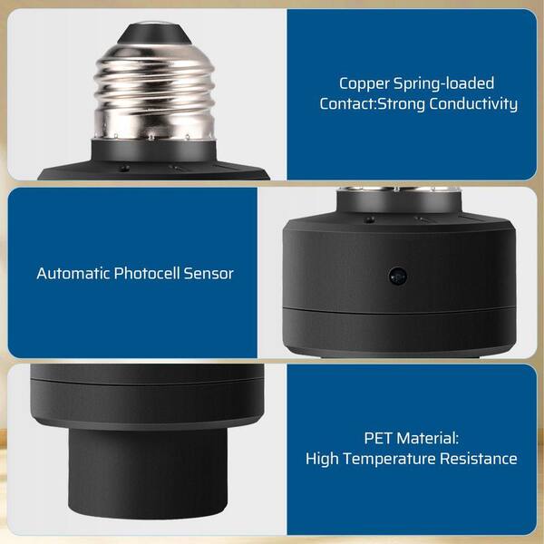 DEWENWILS Light Sensor Socket – Dusk To Dawn Sensor, 2-Pack, Black E26, ETL Listed