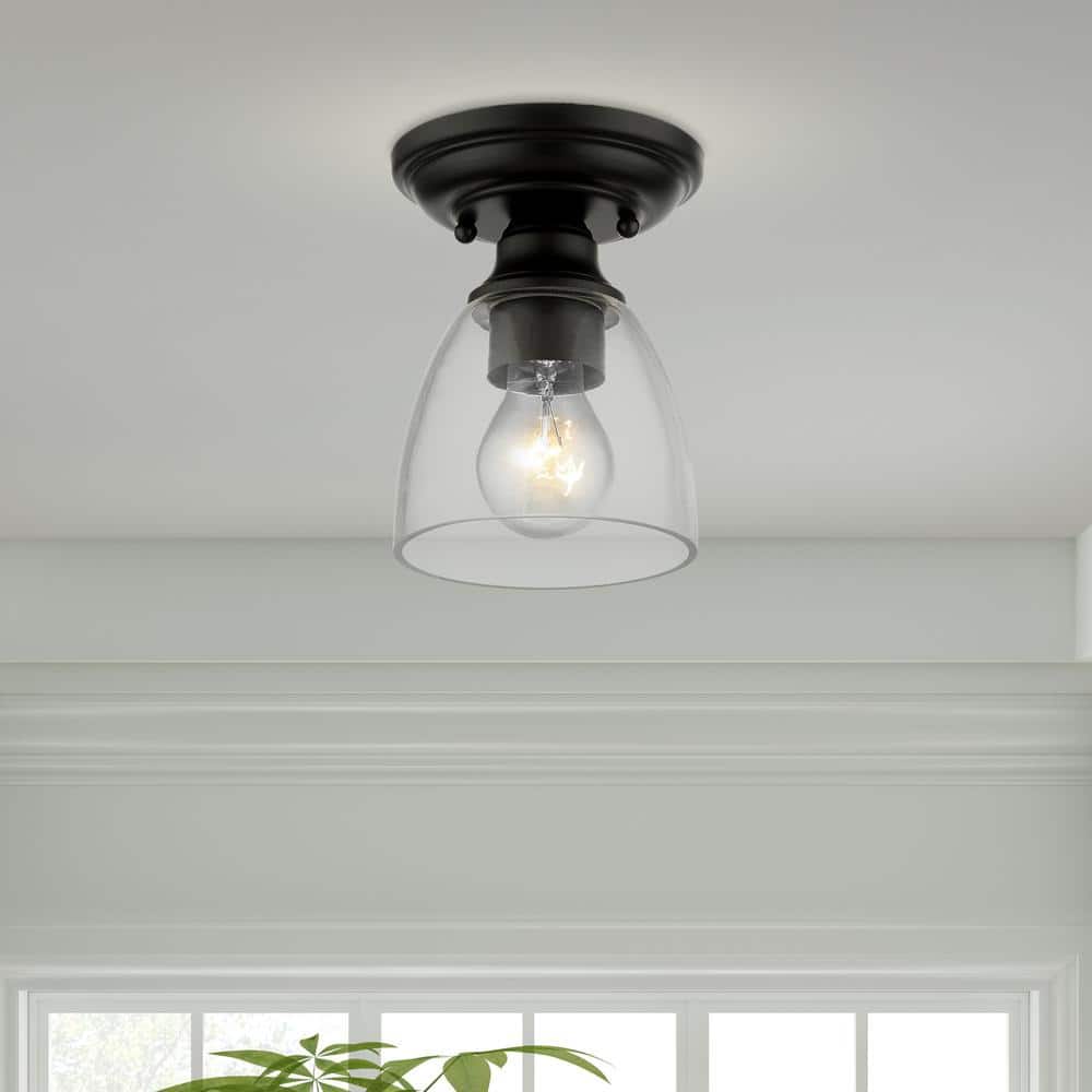 Black Hand Blown Glass 1-Light Flush Mount