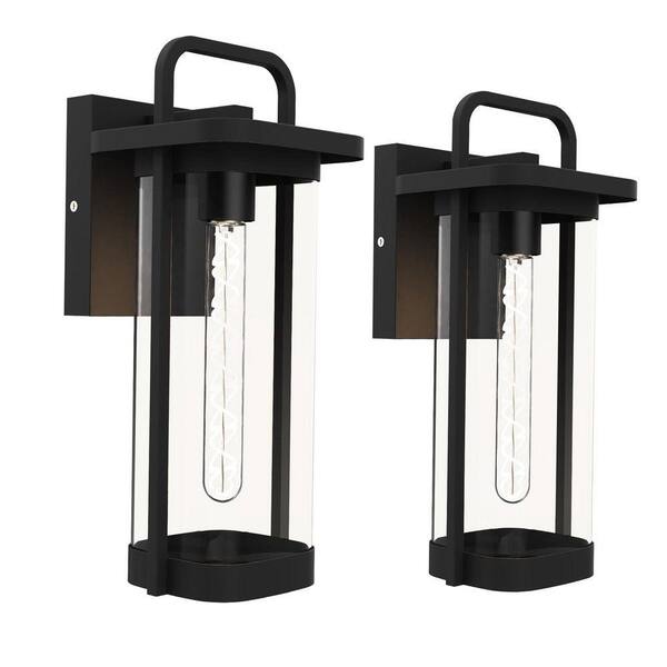 HKMGT 15 in. 1-Light Black Outdoor Hardwired Wall Lantern Scone