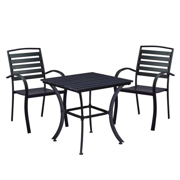 Modern Contemporary Black 3 Piece Metal, 3 Piece Outdoor Dining Set