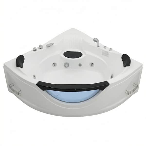 59 in. Corner Whirlpool Bathtub for 2-Person Luxury Jetted Spa Tub with 6 Hydro Massage Jets