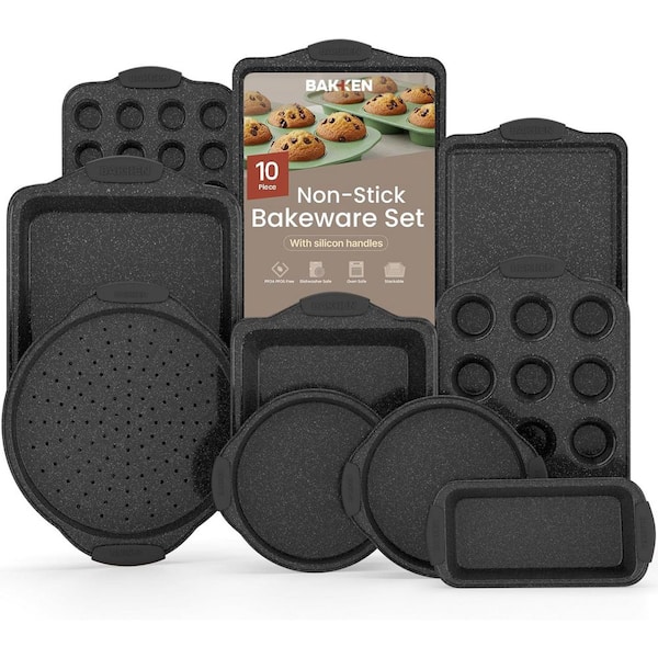10-Piece Nonstick Coating, Carbon Steel Bakeware Sets with Gray Silicone Handles